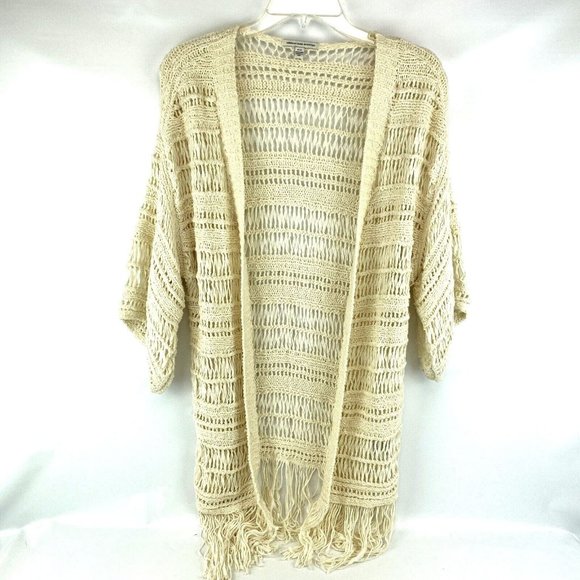 American Eagle Outfitters Sweaters - American Eagle Outfitters Cream Open-Knit Fringe Cardigan, Medium
